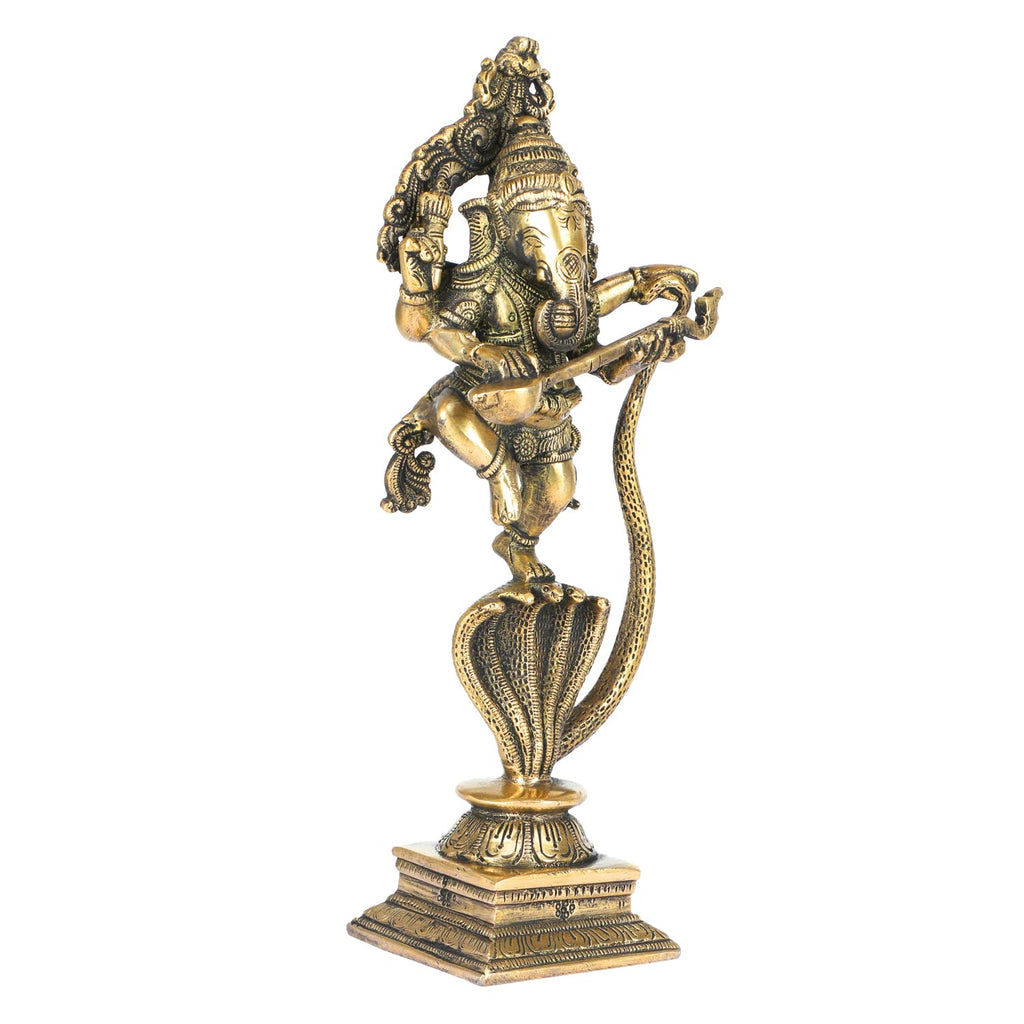 Svarup Brass Dancing Ganesha Idol in Gold Color Height 10 Inch Weight 1.4 Kg