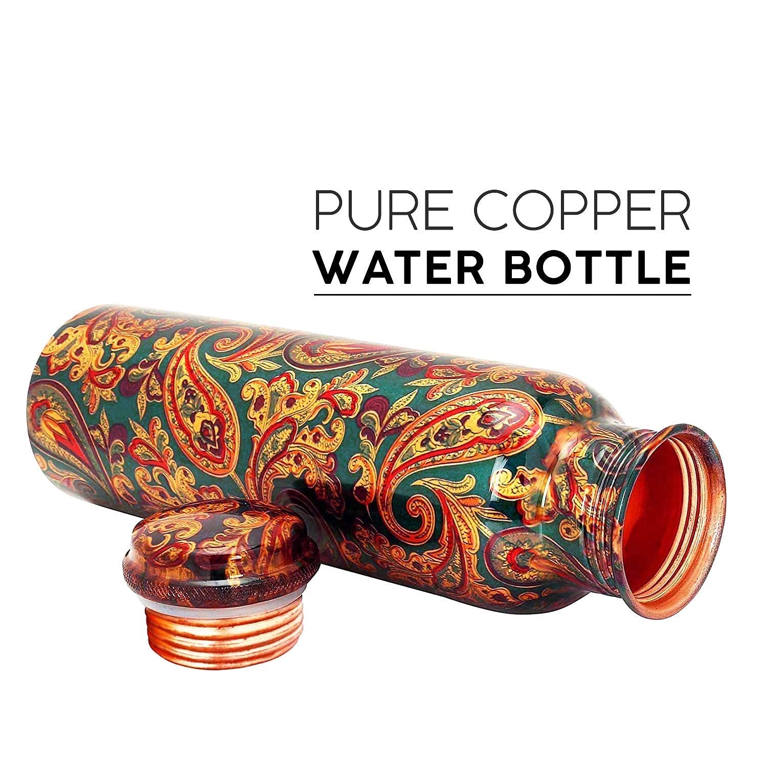 KC Pure Copper Designer Water Bottle with Leak Proof Protection, Ayurveda and Yoga Health Benefits (1000ml, 1Unit) With Lacqure Coating