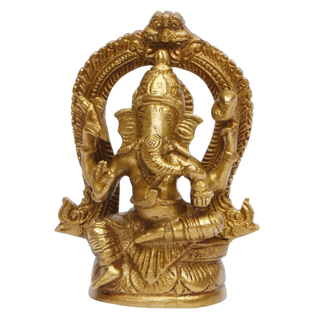 ARTVARKO Brass Lord Ganesha Sitting on Singhasan Ganesh Bhagwan Idol Ganpati Murti Metal Statue for Home Office Entrance Decor Diwali Pooja 4.5 Inches