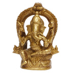 ARTVARKO Brass Lord Ganesha Sitting on Singhasan Ganesh Bhagwan Idol Ganpati Murti Metal Statue for Home Office Entrance Decor Diwali Pooja 4.5 Inches