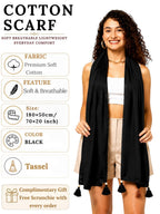 KE KANHA EXPORTS Cotton Scarf|Scarf for Women|Cotton Stole|Soft Beach Wrap|Tassel Design|Easily fits 180 * 50cm