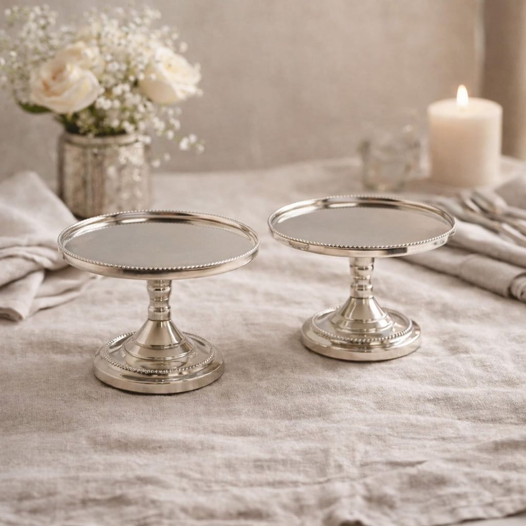 Hosley Set of 2 Metal Pillar Candle Holders 3 Inch High Candle Stands Ideal Gift for Weddings Bridal Party Spa Reiki Meditation Votive Pillar Candle Gardens, Silver