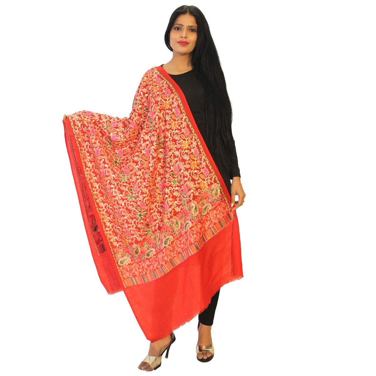 Matelco Women's Red Pashmina Embroidered Women Stole (AD002MJ121RE)