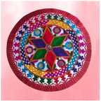 ATIRAMANIYA Traditional Embroidery Round Pooja Thali Rumal Pooja Prasad Thali Cover/Wedding Beautiful Hand Work Thali Rumal Puja Table Assan for Home Decor Pack of 1 (1)