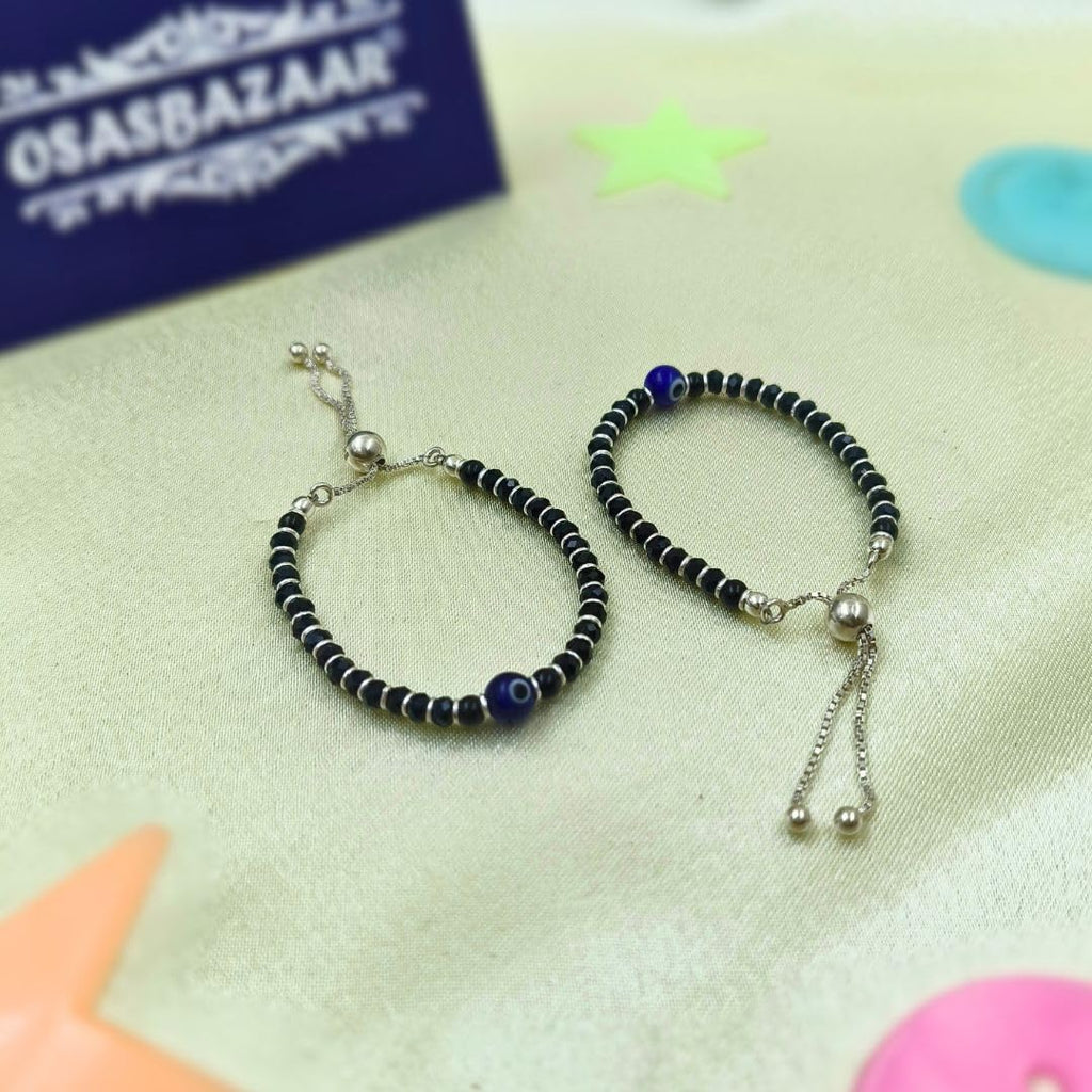 Osasbazaar Sterling Silver Nazariya Kadli Bracelet Adjustable with Evil Eye for Boys, Girls, Children, Baby (Black) - 90%-92.5% Purity Cerified.