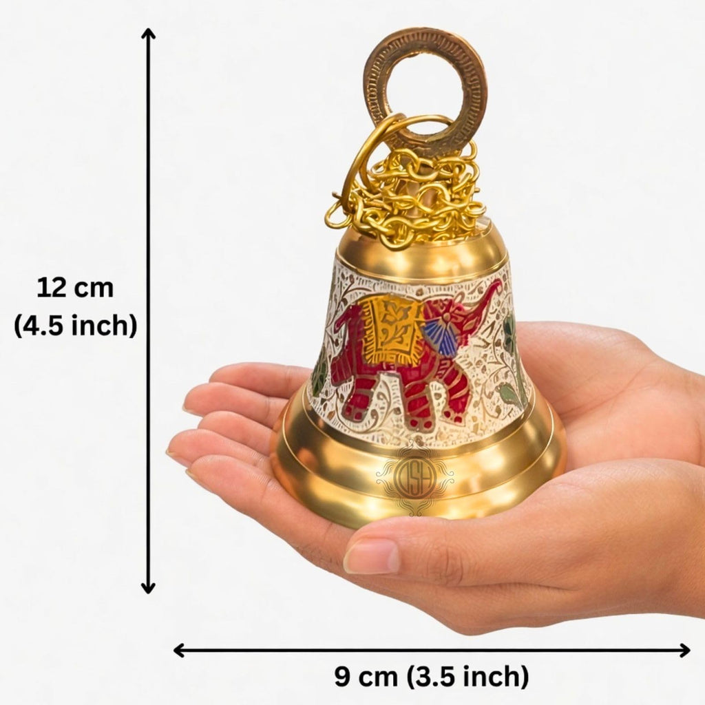 DSH Brass Hanging Bells for Puja Room Decoration Items Hanging Bell for Mandir Temple Decor Ghanti for Mandir. (White, H-4.5 Inch)