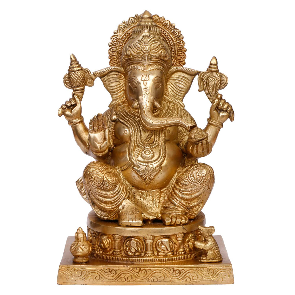 ARTVARKO Brass Mangalkari Ganesha Ganesh Bhagwan Large Statue God Ganpati Murti (11 Inch,6.7Kg)