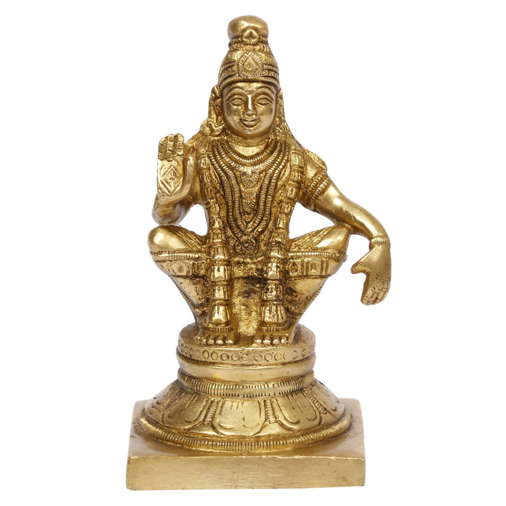 ARTVARKO Brass Lord Ayyappan Ayyappa Sabarimala Swamy Statue Idol Sculpture Blessing for Puja Home Health & Wealth (LxBxH 7x7x13 cm)
