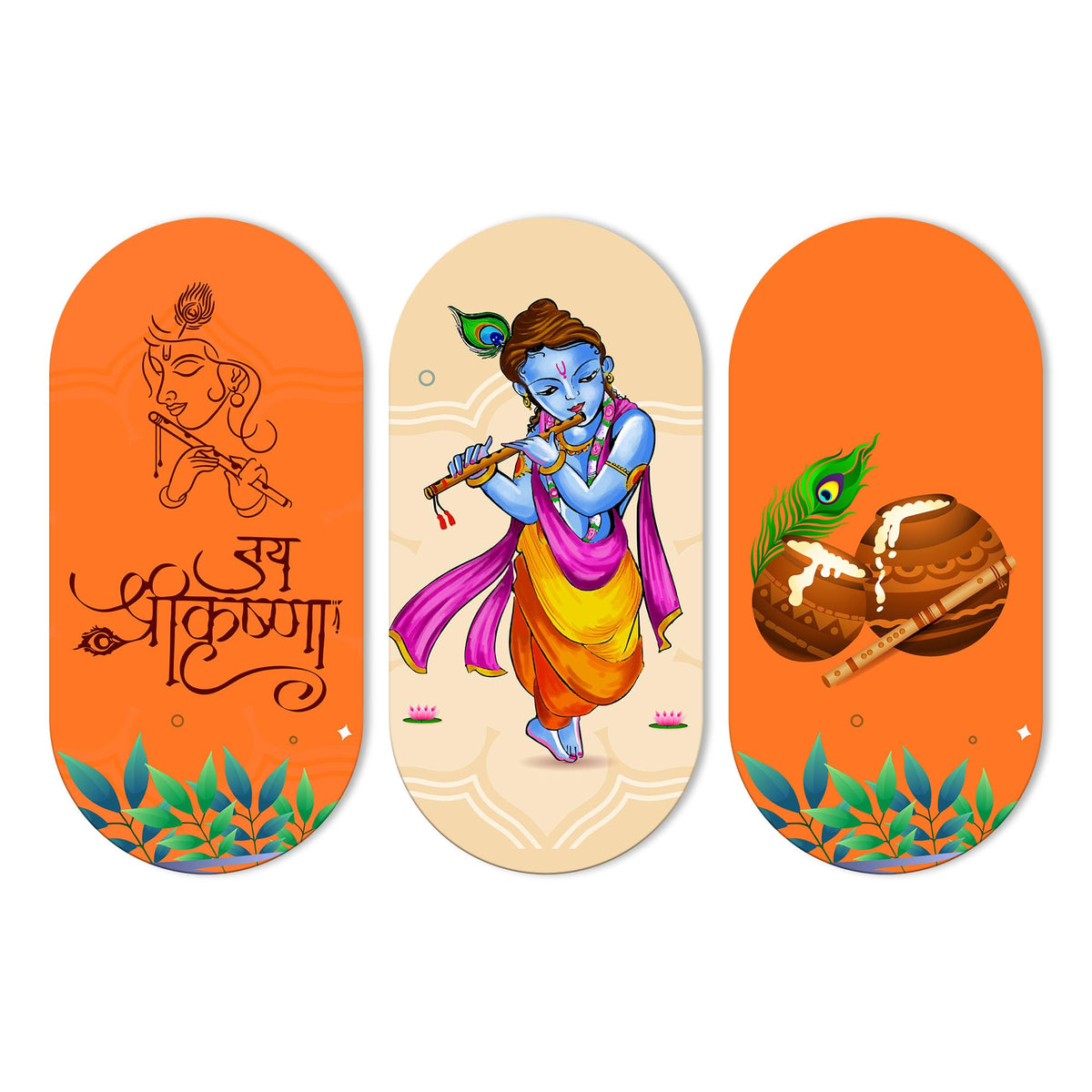 Artvibes Shri Krishna Wall Hanging Home Decorative Wall Art for Living room | Spiritual Decor Items | Wall Illustrations | Artwork| Stylish Modern Decor Item | Gift Items (WH_9019N), Set of 3