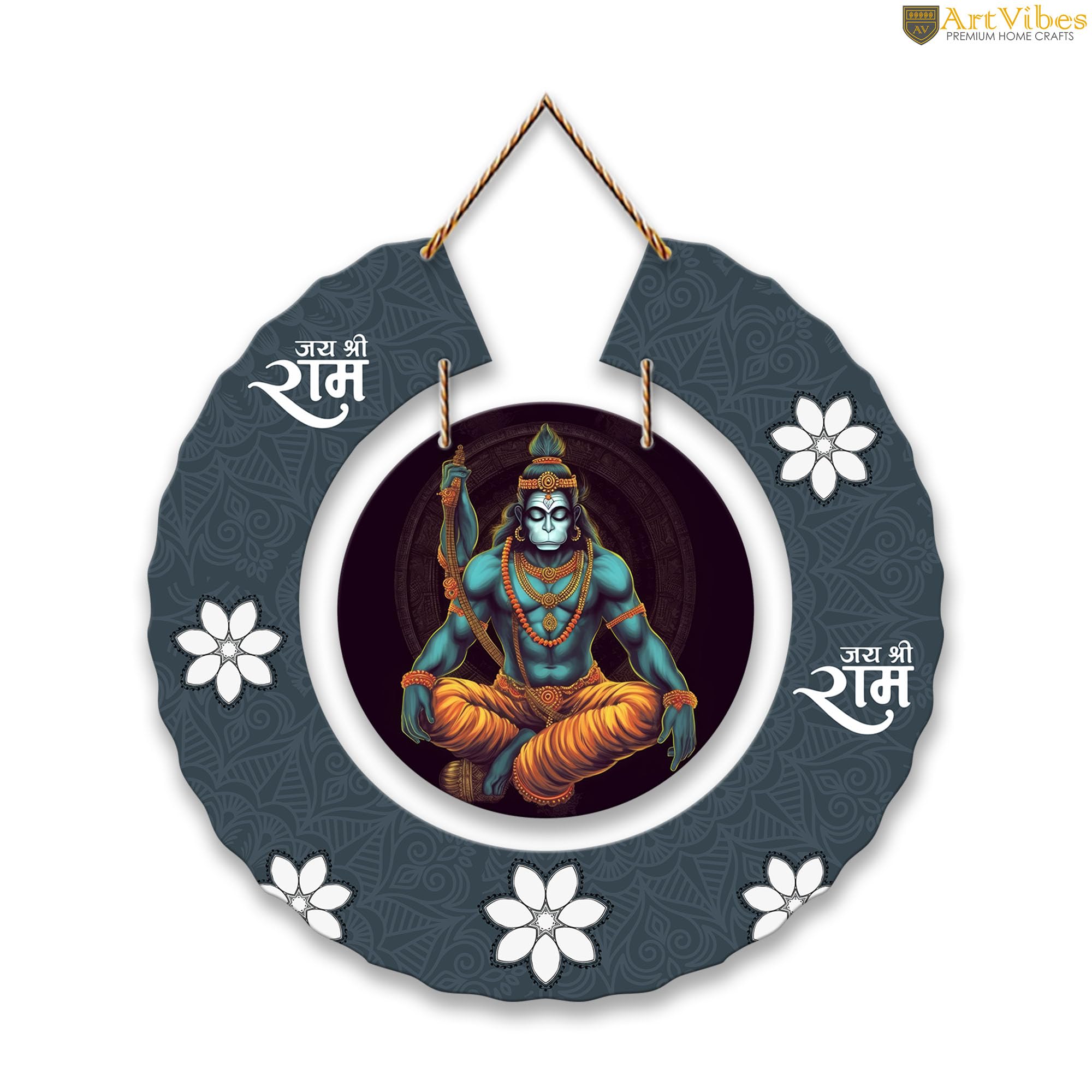 Artvibes Bajrangbali Round Shape MDF Wooden Wall Art for Home Decoration | Spiritual Decor Items | Wall Art Paintings | Wall Poster | Wall Accents| Stylish Modern Artwork | Gift Items (WH_9811N)