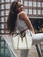 EXOTIC® Metropolitan Elegance Signature Canvas Tote top Handle Handbag | For Office | For Work | Laptop Bag | Gift Bag (Worm White)