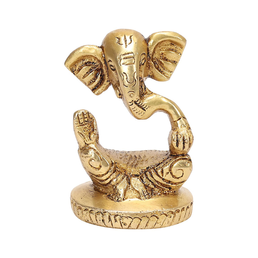ARTVARKO Brass Ganesh Idol Trunk Ganesha Statue Modern Ganpati Murti for Temple Puja Home Décor Luck Gift 3 Inch