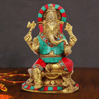 ARTVARKO Brass Ganesh Idol Statue Elephant Multicolor Murti God Mangalkari Ganesha Vinayak Ganpati Sitting Sculpture Bhagwan Entrance Home Warming Vastu Decor Height 7 Inch