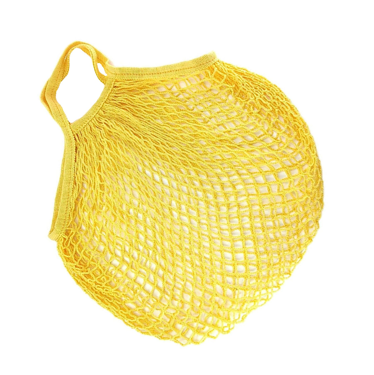 MSK Looms Eco Friendly Light Weight Cotton Net String Bag with Short Handle, Reusable Produce Bag for Fruits and Vegetable - Yellow
