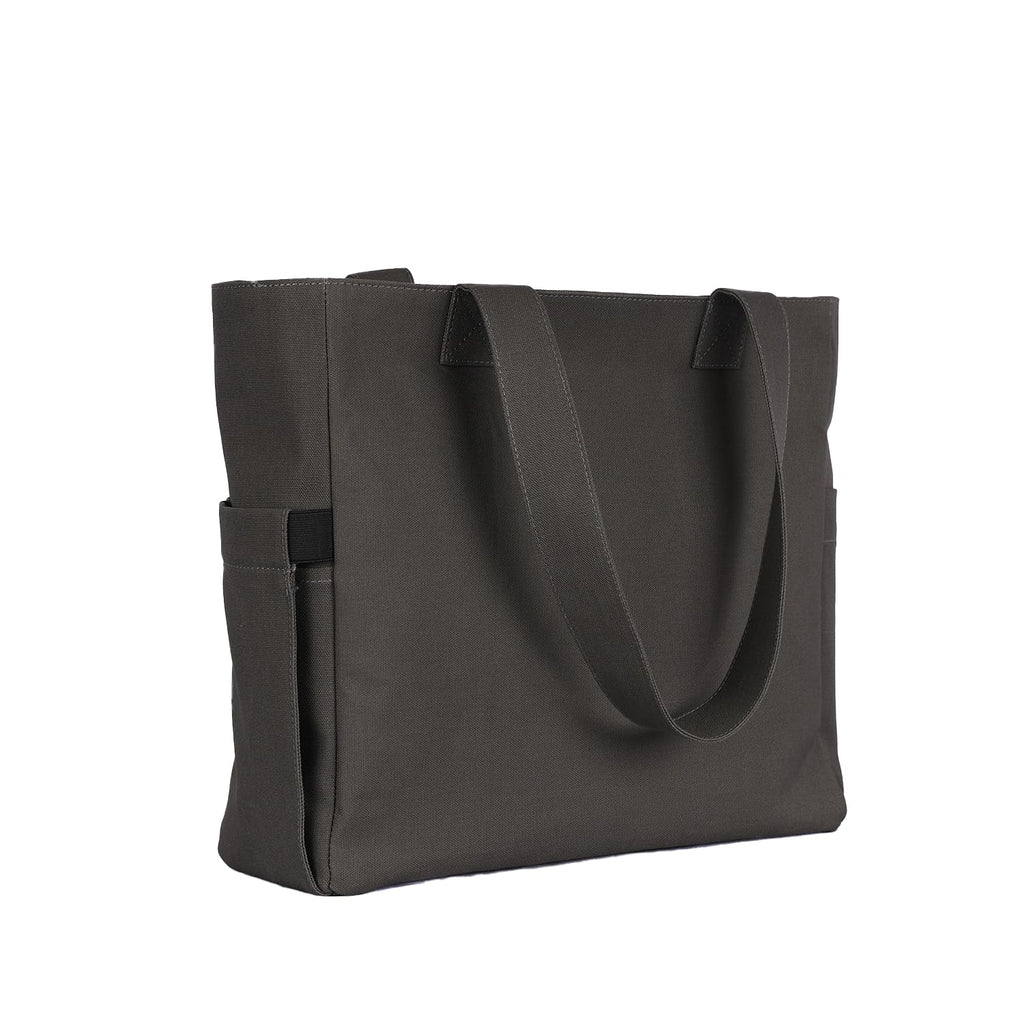 TSANTA U-Shaped Canvas Tote Bag with Pouch Combo (Large, Hippo Design) | Cotton Shoulder Bag with Zipper, Laptop Compartment & Organizer Pockets | Reusable Travel, Office & Everyday Bag for Women