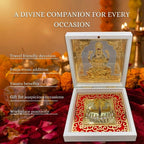 House Of Wemy Gold Plated Laxmi Pocket Temple for Pooja Room | Lakshmi Divine Pooja Boxes with Photo Frame & Charan Paduka | Diwali Gift & Home Decor (Medium - White) 4.5 Inch - Pack of 1