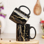 The Earth Store 370ml Black Copper Pipe Mug, Handmade Ceramic Mug for Coffee, Tea, Microwave Safe Ceramic Coffee Mug for Every Occasion (Set of 2)