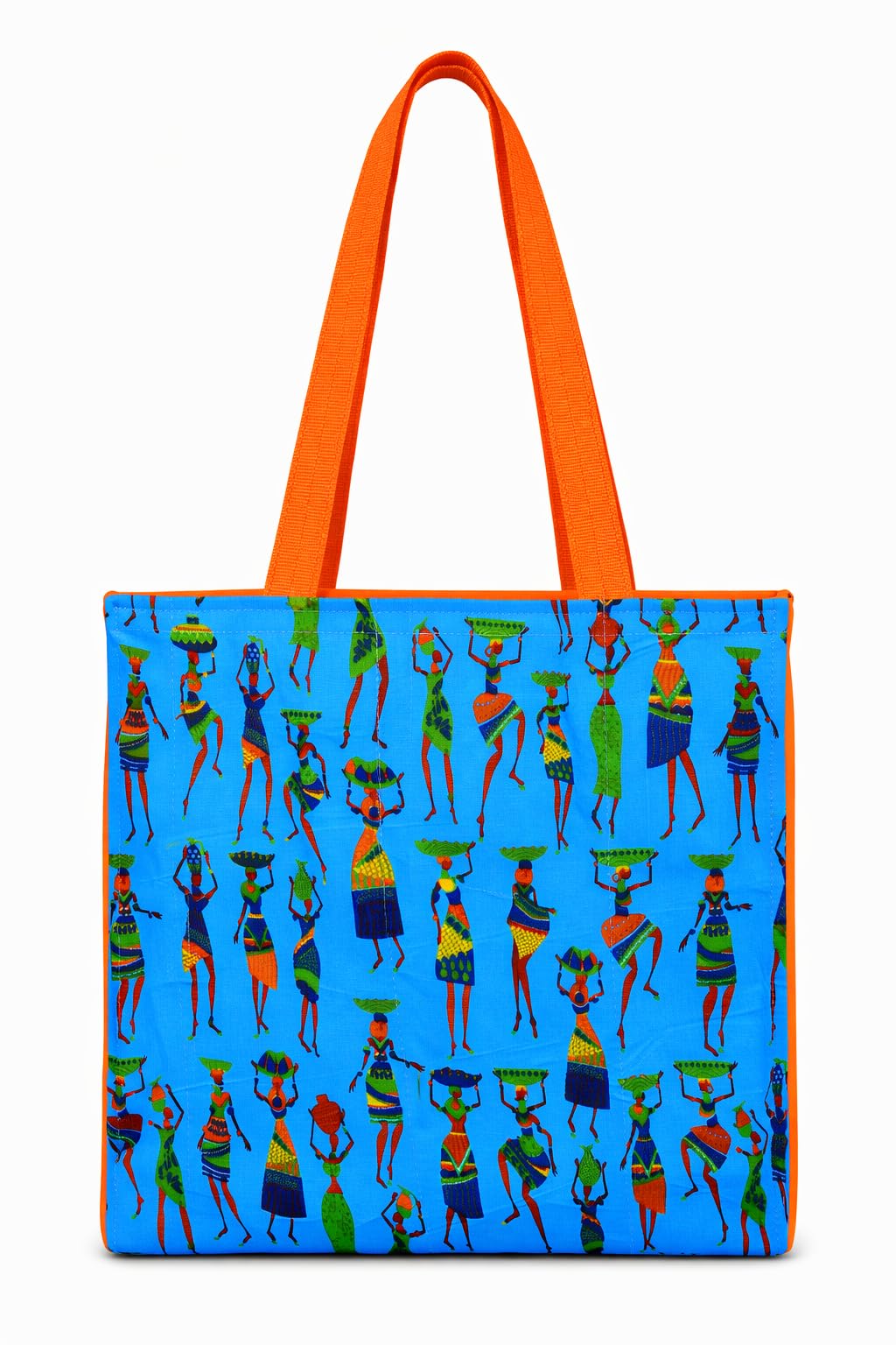 Vaishnavi Solapur Creations Warli Printed Cotton Tote Bag for Women | Ethnic Handmade Shoulder Handbag | Reusable Eco-Friendly Shopping & Daily Use Bag (Ananda Blue)