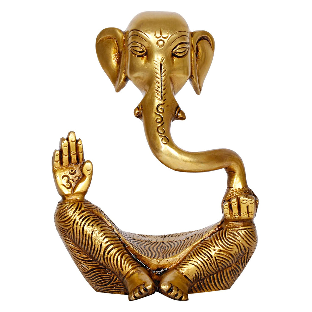ARTVARKO Brass Trunk Ganesha Idol Ganesh Statue in Modern Art for Home Office Desk Diwali Gift Pooja House Entrance Showpiece Gifting 6 Inches