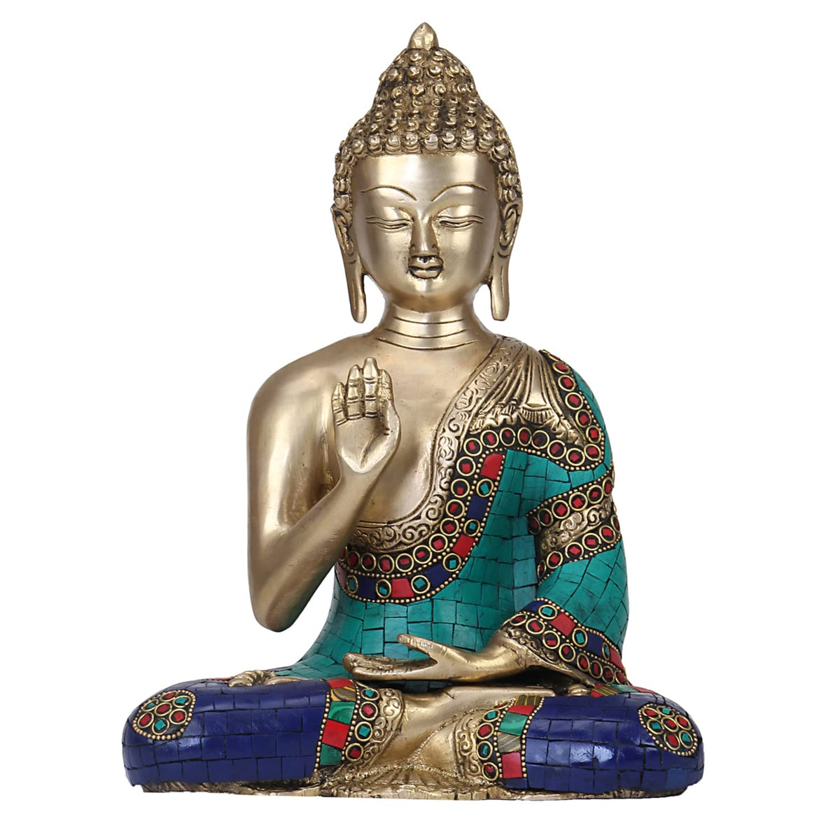 SVARUP Brass Gautam Buddha Idol Statue for Home Decoration Blessing Buddh Height 10 Inch Weight 3.7 Kg Color Multicolor