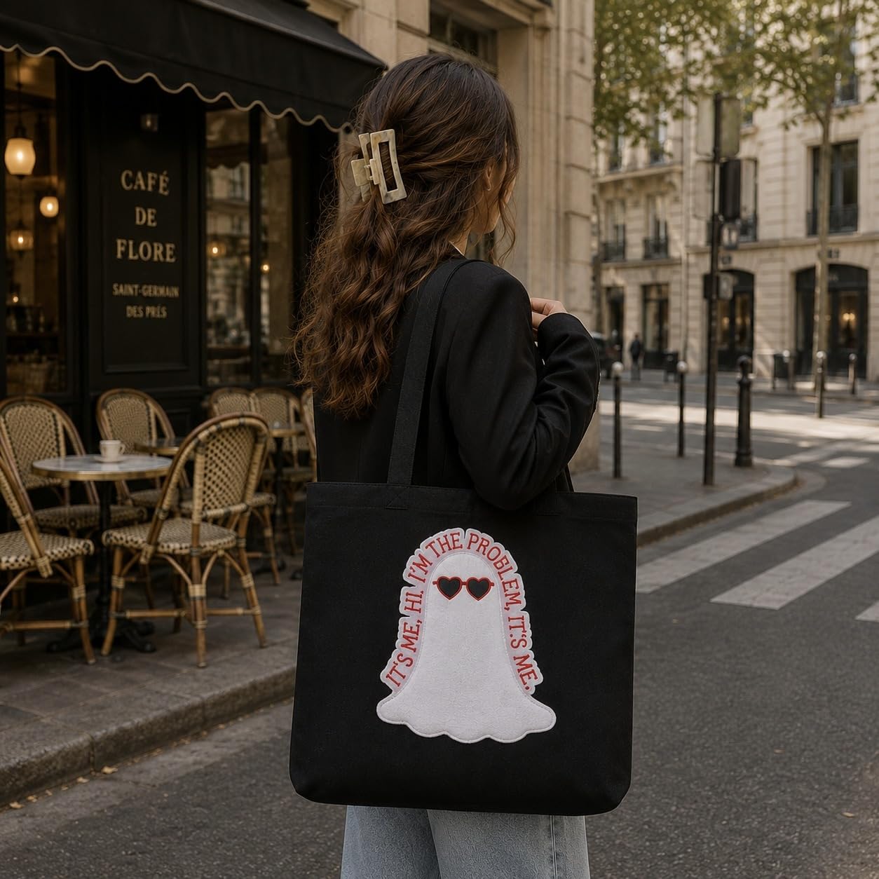 MASQ Premium ToteBag for Women with Zipper | Embroidered Foldable Shoulder Bag with Multiple Pockets | Spacious Handbag for College & Office | Eco-Friendly & Reusable (Tote_Bag_Anti_Hero)