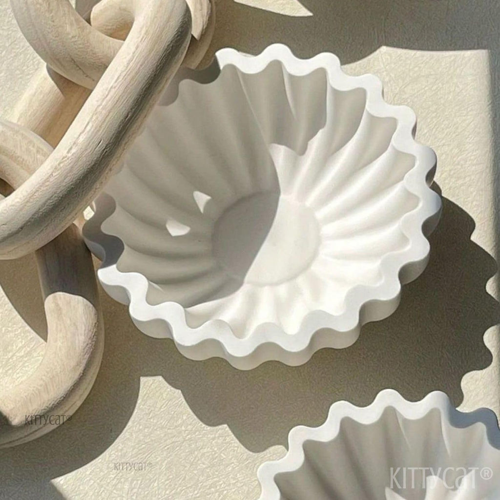 Kittycat® Handmade Aesthetic Fluted Trinket Tray Bowl | Minimalist Jewellery & Ring Holder | Multipurpose Candle Jar, Soap Dish & Vanity Organizer | Modern Home Decor Gift (Off-White)
