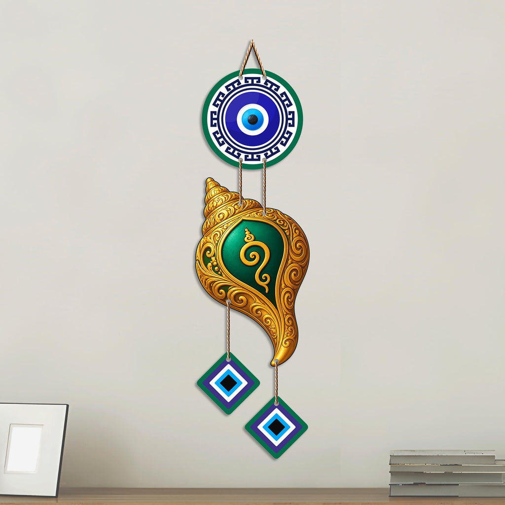 Artvibes Decorative Conch Shell Evil Eye Wall Hanging for Home Entrance | Spiritual Vastu Nazar Battu Ornament | Positive Energy Wall Decor for Living Room Office (WH_85140N)