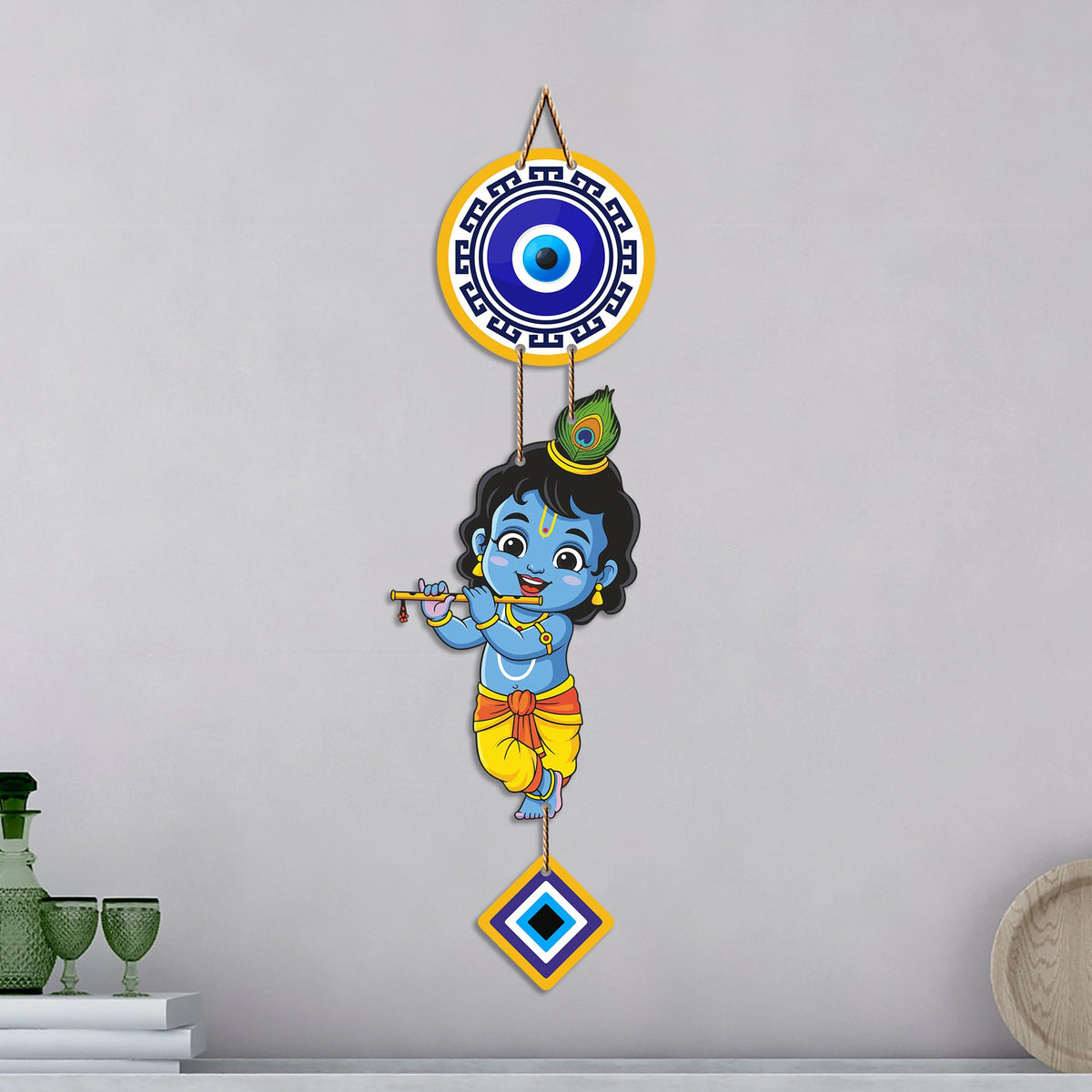 Artvibes Bal Krishna Evil Eye Wall Hanging for Home Entrance Decor | Nazar Battu Protection Hanging for Living Room Bedroom Temple Office | Vastu Positive Energy Decorative Gift (WH_8570N)