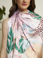 Ravaiyaa - Attitude is everything Women Silk Digital Print Large Square Scarf Breathable Lightweight Neckerchief Printed Headscarf 40 x 40 Inch (Peach Tiger & Panther)