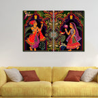 VIBECRAFTS Madhubani Art 2 Pieces Canvas Wall Painting Fitted With Wooden Frame For Home | Office | Living Room | Gifts(PTVC2Pcs1_17502N)