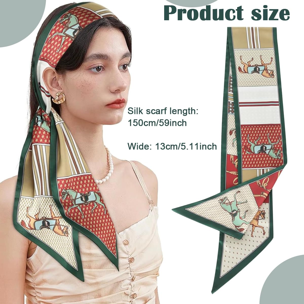 PALAY® Silk Neck Scarf for Women Stylish Satin Hair Wrap Handbag Decor