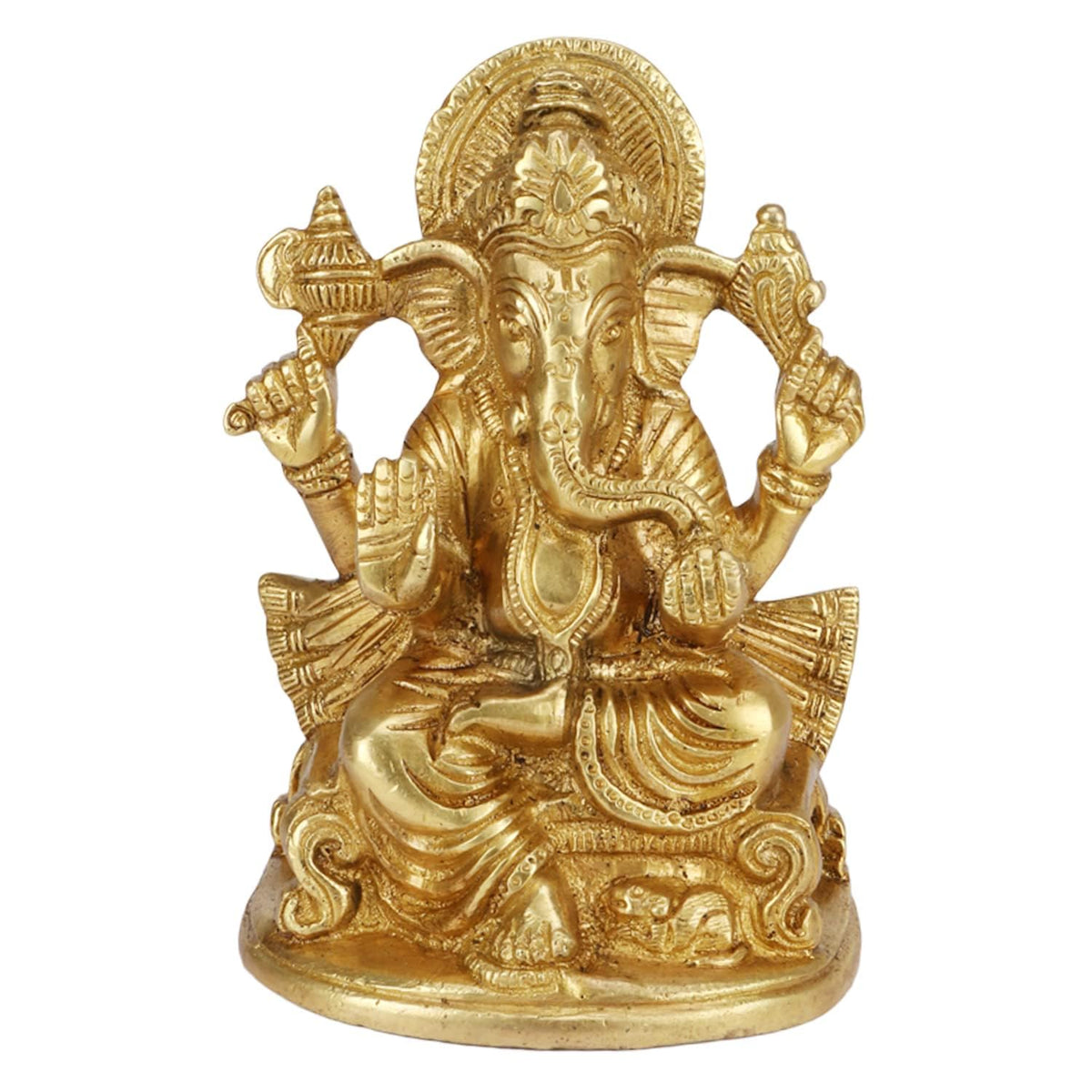 SVARUP Brass Ganesha Idol Ganpati Ganesha Murti Statue Pooja Home Décor GIF Gold Color Height 5 Inch