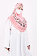 Markaz Hijab Printed Malaysian Instant Hijab for Women | Floral Border Design | Ready to Wear Modest Fashion Headscarf | Elegant Muslimah Style (PINK, M)