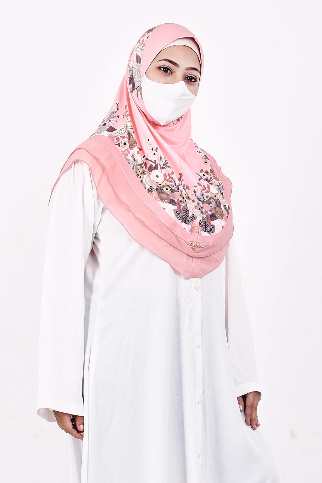 Markaz Hijab Printed Malaysian Instant Hijab for Women | Floral Border Design | Ready to Wear Modest Fashion Headscarf | Elegant Muslimah Style (PINK, L)