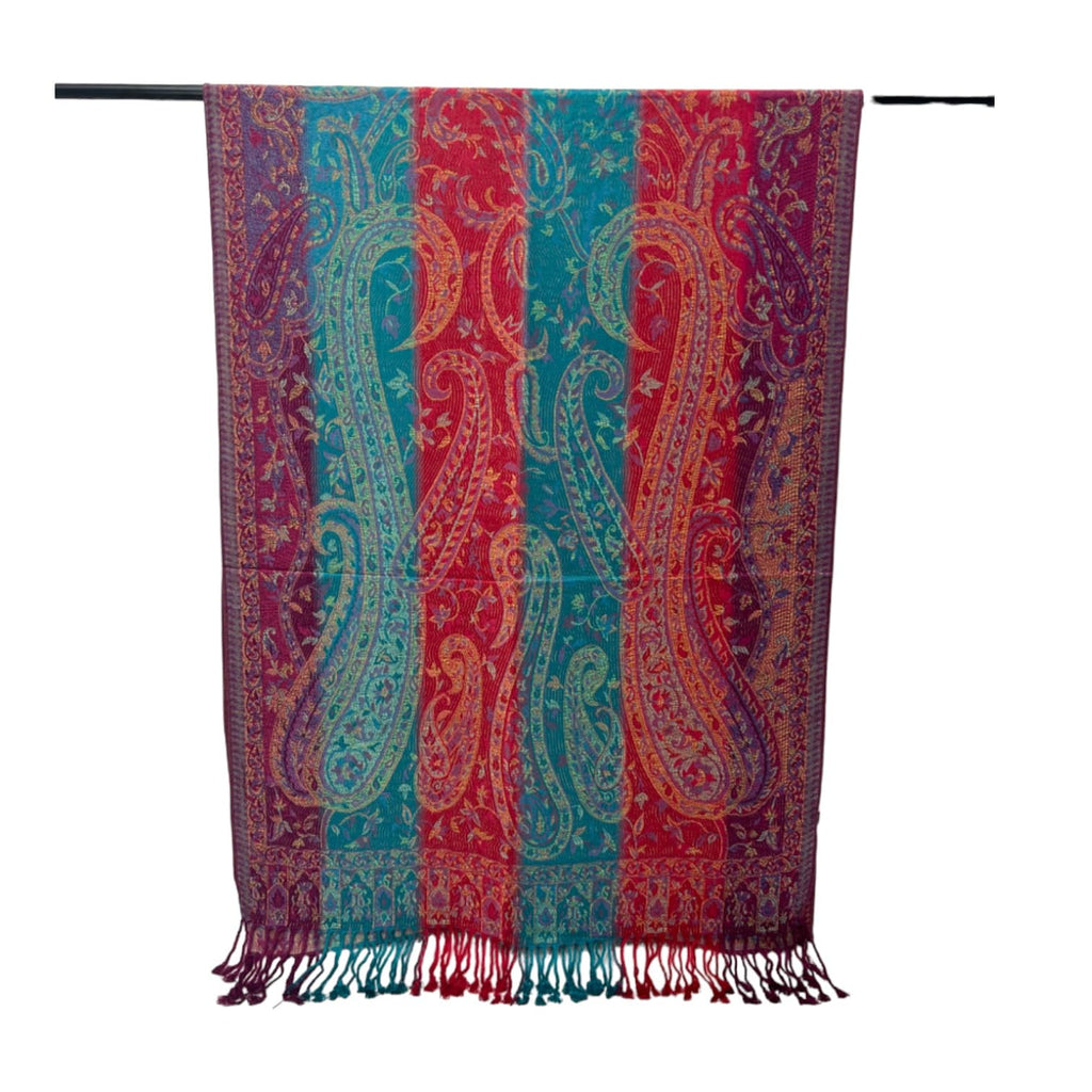 Pashmina Scarf for Women Rainbow Colorful Soft Lightweight Wedding Shawl Wrap, Teal Green Rainbow - Ny041-6, Large
