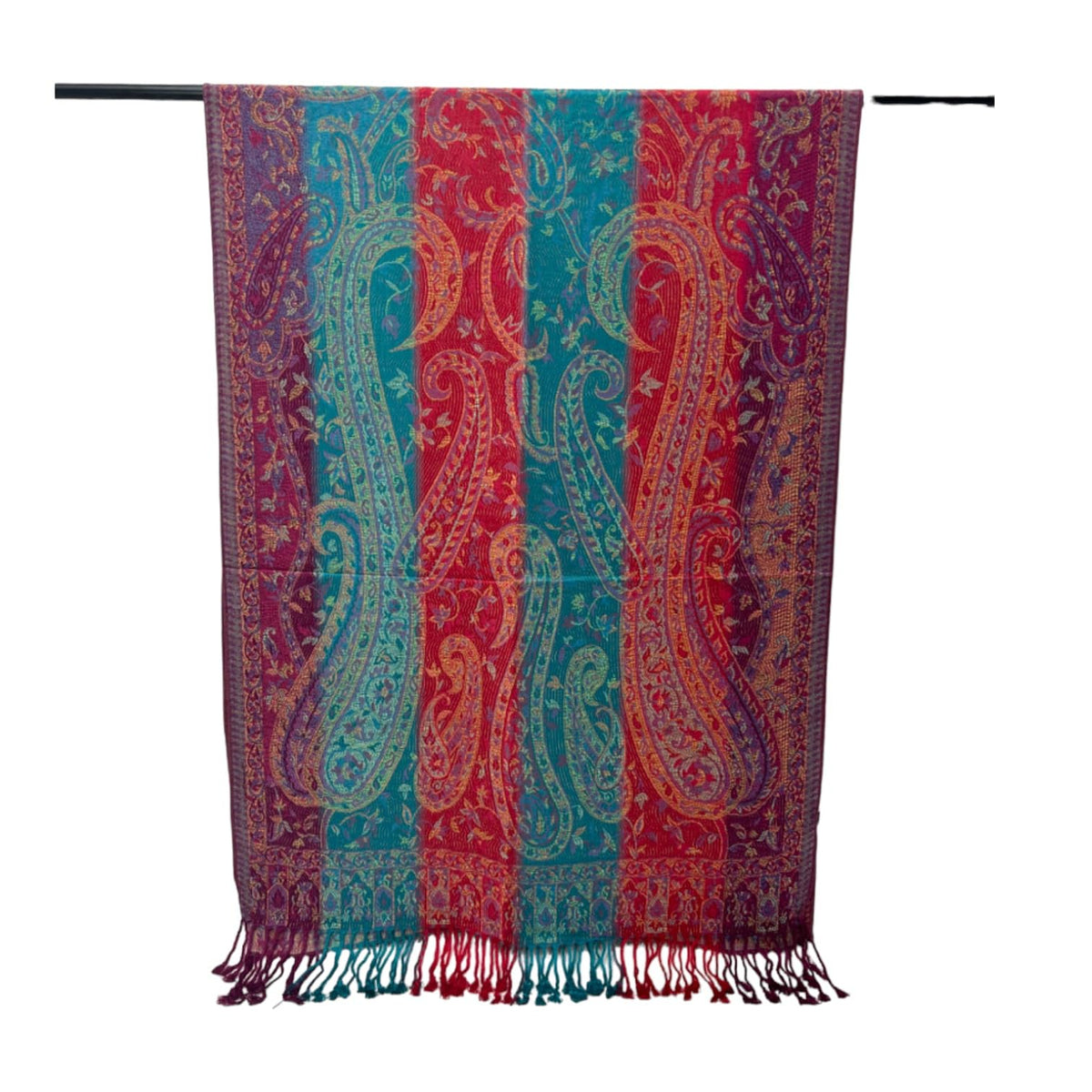 Pashmina Scarf for Women Rainbow Colorful Soft Lightweight Wedding Shawl Wrap, Teal Green Rainbow - Ny041-6, Large