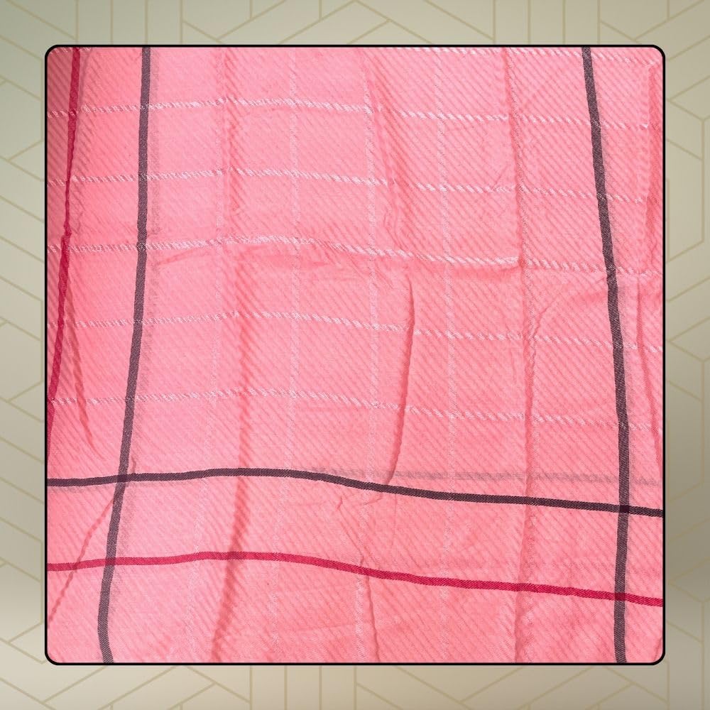 FAHABO Scarf Woman Pleated Cotton with Striped Border and Tassels Scarves | Hijab Scarf | Headscarf | Neck Scarf | Stoles | Wraps (fluorescent Orange)