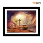 VIBECRAFTS Jesus God on Cross Premium Wall Frame Painting Digital Reprint Posters with Synthetic Wooden Frame Home, Office Decorative Gift Item(15 inch x 12 inch)(PFVC1Pcs2H_402)