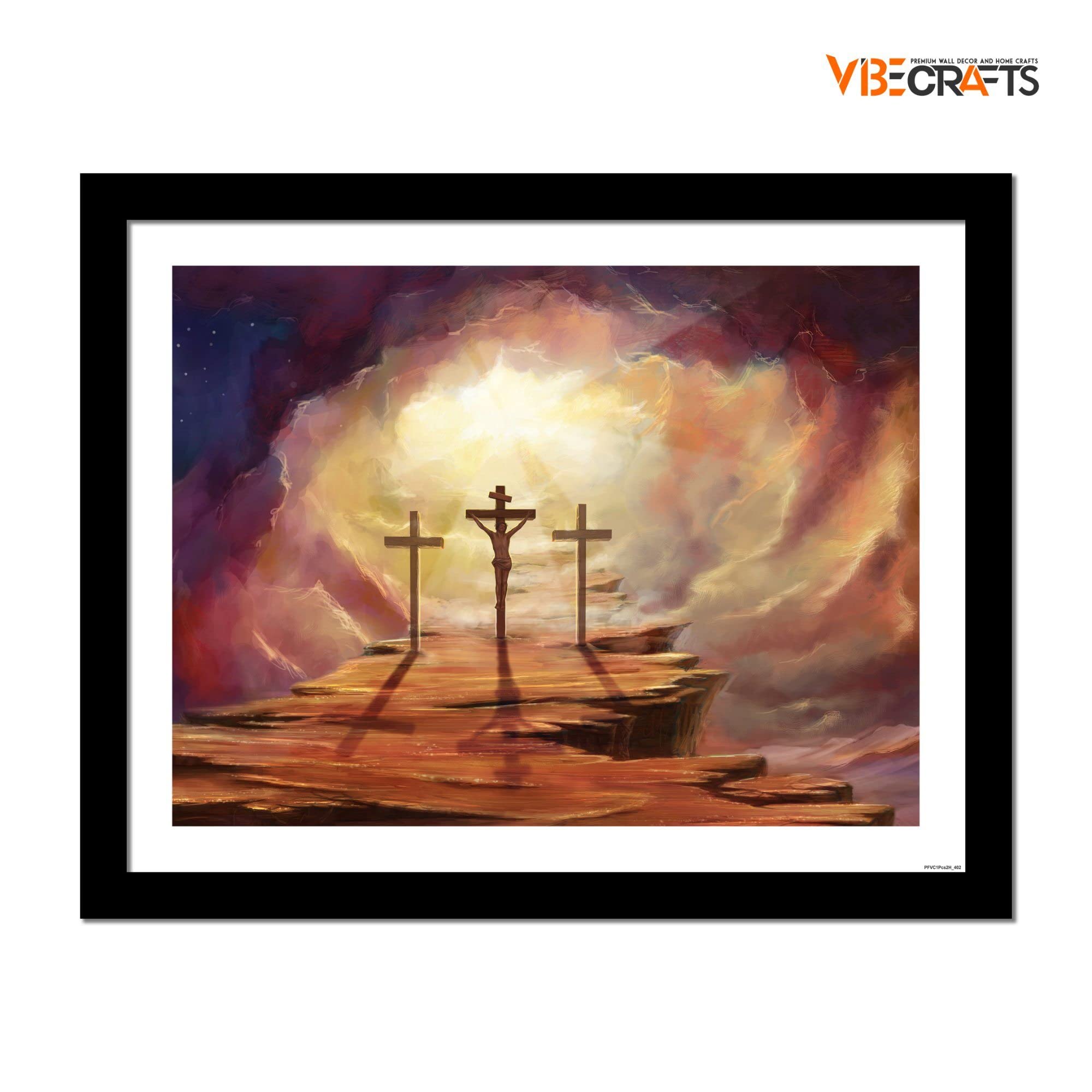 VIBECRAFTS Jesus God on Cross Premium Wall Frame Painting Digital Reprint Posters with Synthetic Wooden Frame Home, Office Decorative Gift Item(15 inch x 12 inch)(PFVC1Pcs2H_402)