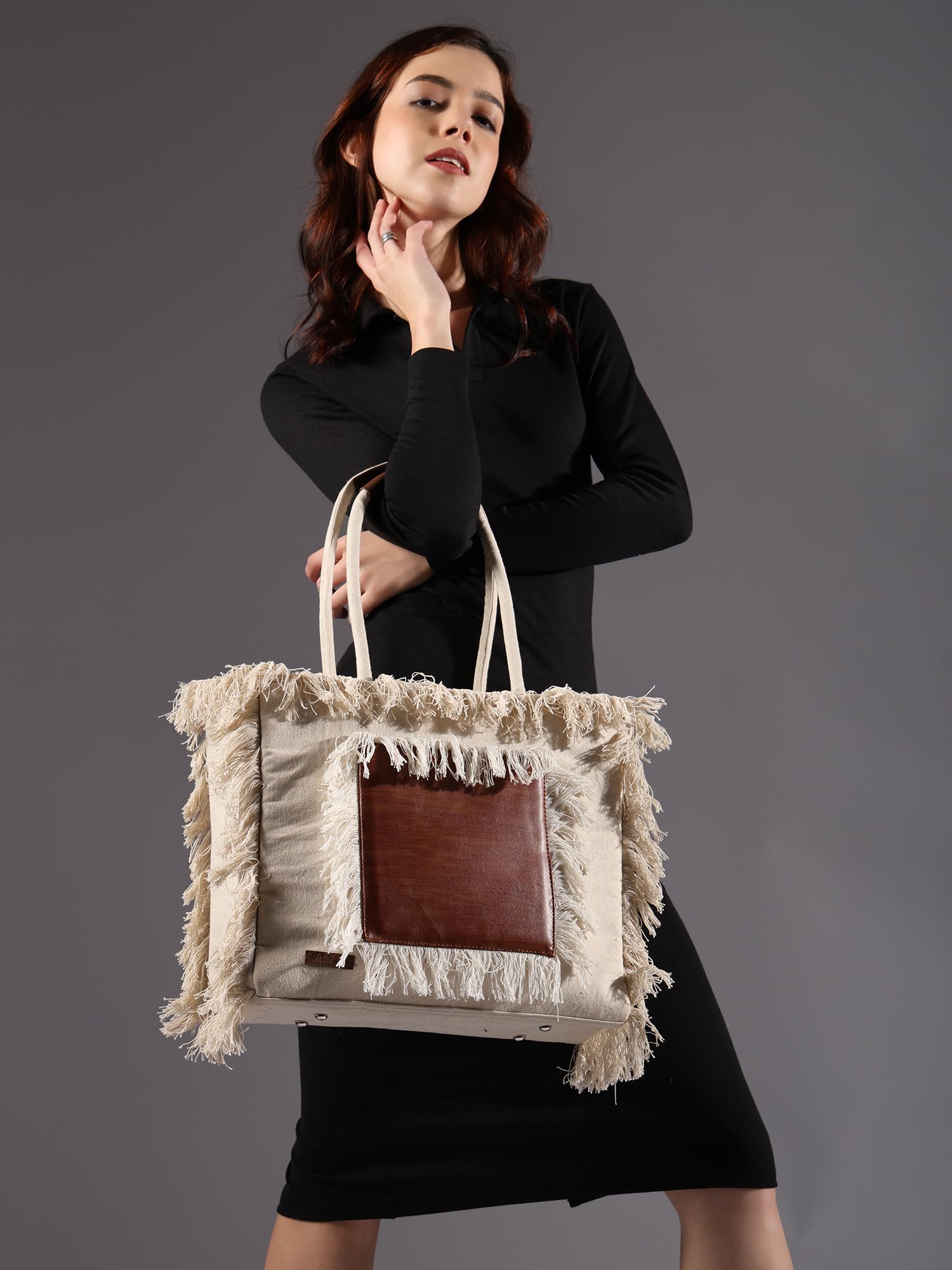 ENSAC Premium Cotton Tote Bag for Women, Stylish Handbag for women with Zip Closure | Fit for Office Bag, College, Travel Use | Handcrafted in India