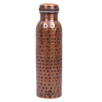 INDIAN ART VILLA Pure Copper Water Bottle with Antique Dark Hammered Design, Drinkware, Storage Purpose, Volume-900 ML