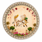 Handcrafted German Silver Pichwai Cow Design Tray 10 Inch | Round Pooja Thali | Decorative Serving Tray for Dry Fruits, Home Decor & Festive Gifting