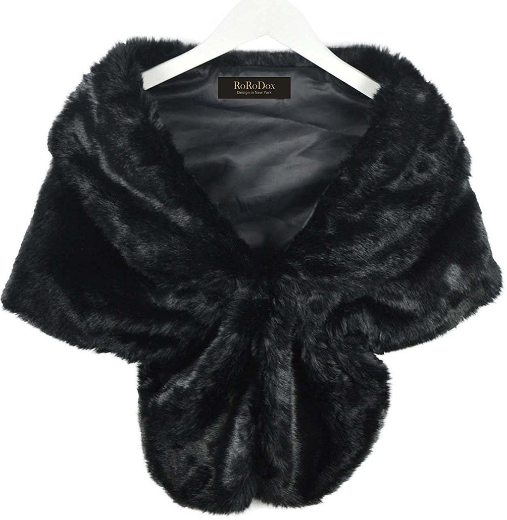 RoRoDox Warm Faux Fur Wedding Shawl Perfect for Wedding/party/show (Black Medium Size)
