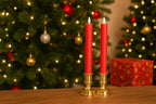 Tia Crafts LED Tapper Candles with Golden Holders, Realistic Warm Glow, Christmas and Wedding Decoration, Set of 4 (2 Red)