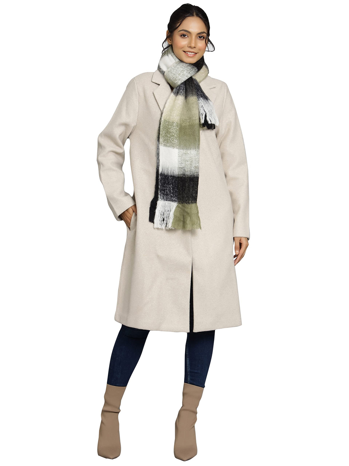 Ravaiyaa - Attitude is everything Women's Cashmere Wool Acrylic Scarf Winter Long Scarves, Neck Wrap 72 X 14 Inch (Olive Green)