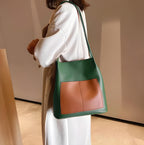 Cllozzee Stylish Leather Tote Bag – Large Capacity Shoulder Handbag with Dual-Tone Design (GREEN)