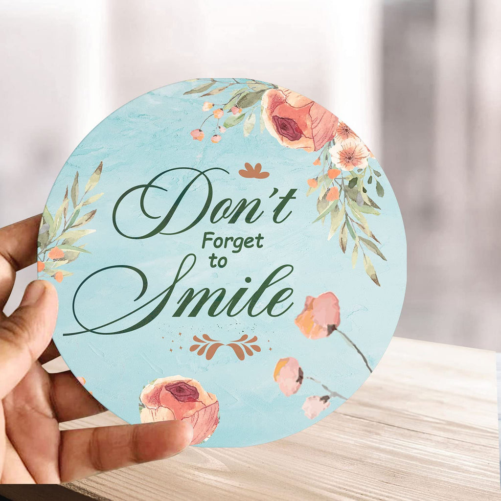 Artvibes Showpiece Idols and Figurines for Home and Office Decor | Wooden Stylish Quotes Don't Forget to Smile Table, Desk | Living Room | Modern Art Design | Show Piece Printed (SP_1202)