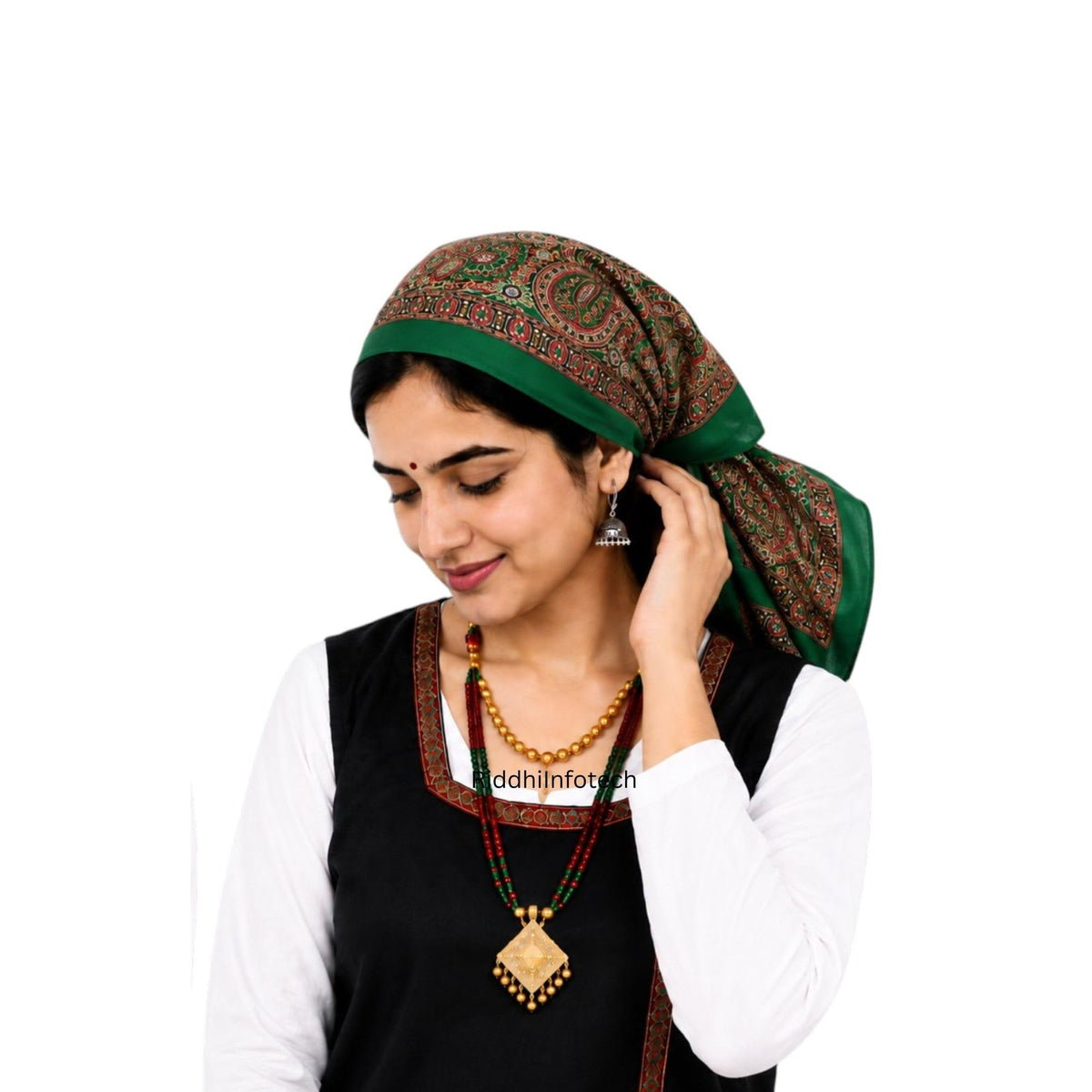 RiddhiInfotech Uttarakhand Pahadi Printed Square Scarf for Women | 26 x 26 Inch Traditional Head Scarf | Vintage Hair Wrap, Bandana, Neck Scarf & Stylish Fashion Accessory | Multicolour