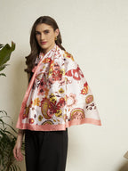 Ravaiyaa - Attitude is everything Women Silk Digital Print Large Square Scarf Breathable Lightweight Neckerchief Printed Headscarf 40 x 40 Inch (Off White Butterfly & Paisley)