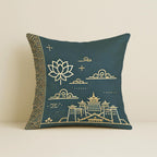STITCHNEST Satin Cushion Covers with, Lotus & Gold Detailing – 24x24 Inch Decorative Pack of 2 for Living Room, Drawing Room, or Modern Ethnic Home Decor